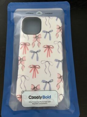 CaselyBold White Phone Case with Pink & Lavender Bows IPhone 14